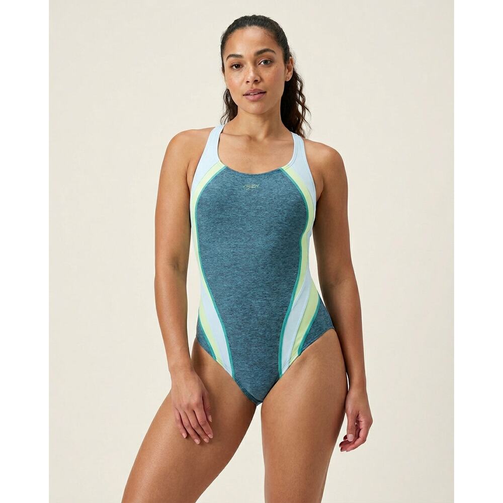 Speedo Creora Highclo Quantum Splice High Cut One Piece Swimsuit Size 8